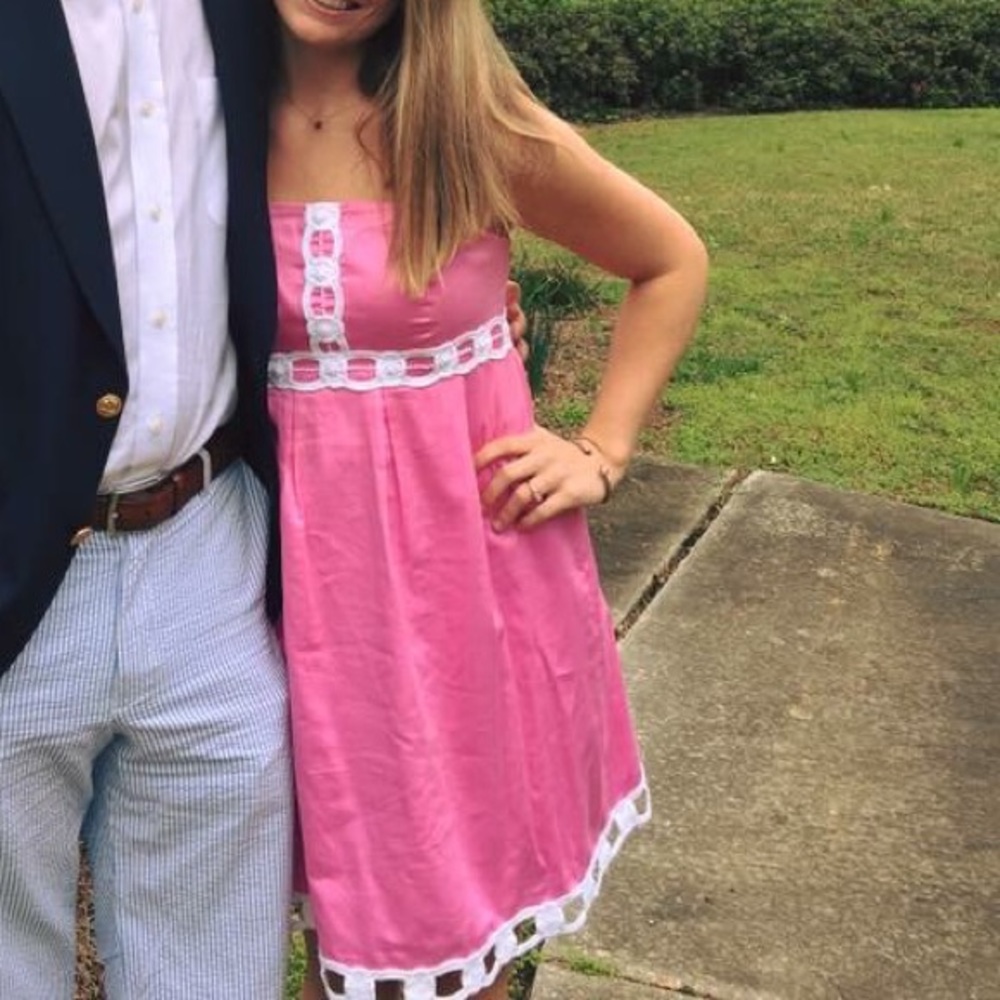 Lilly Pulitzer dress: pink w/ white scallop detail